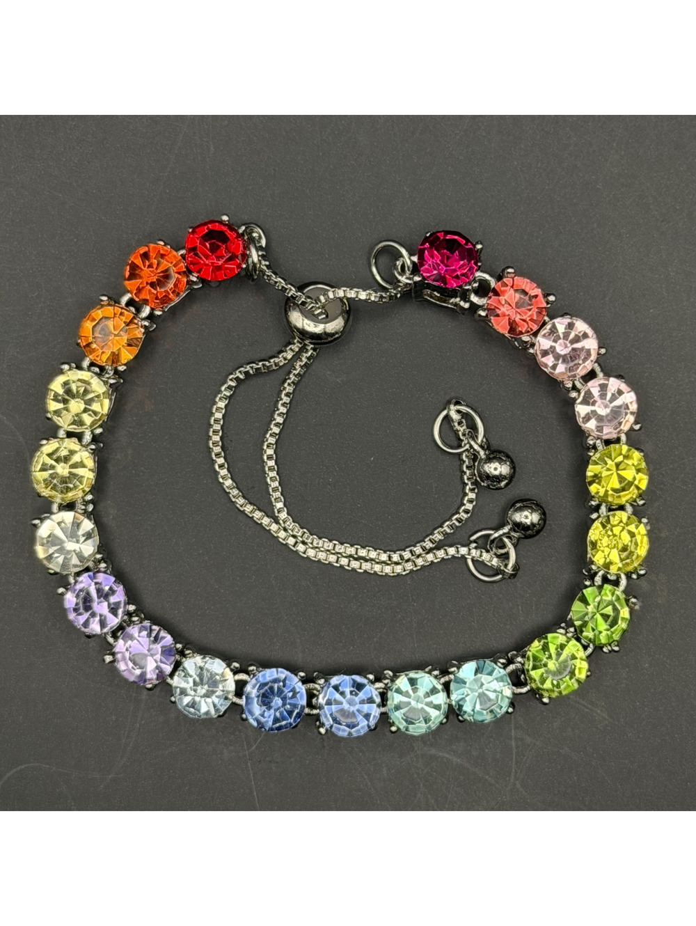 candy+clover elite rainbow crystal 14k white gold plated bolo bracelet